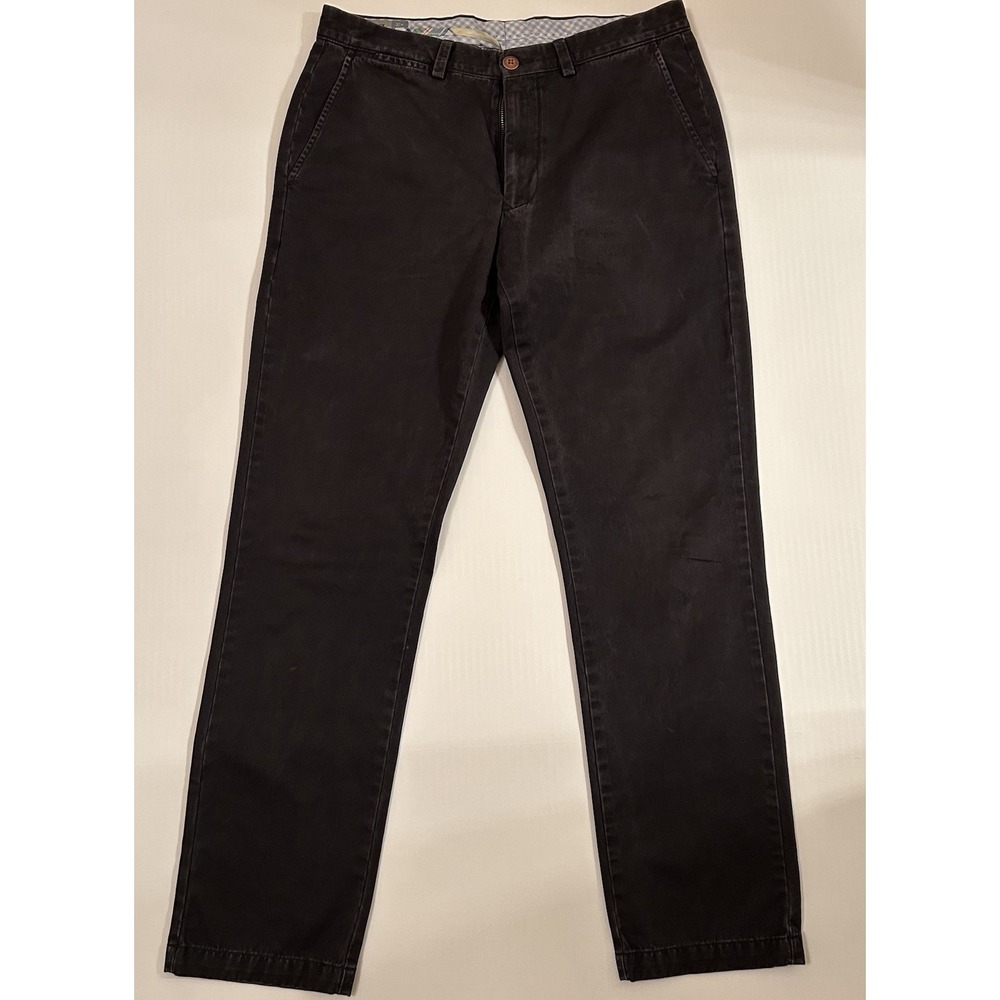 Johnston & Murphy Men Black Cotton Twill Regular Fit Casual Pants Button Zip 32